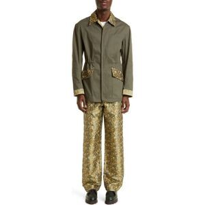 Nicholas Daley Field Jacket Khaki Mix Button Front Point Collar, NWT, Size S